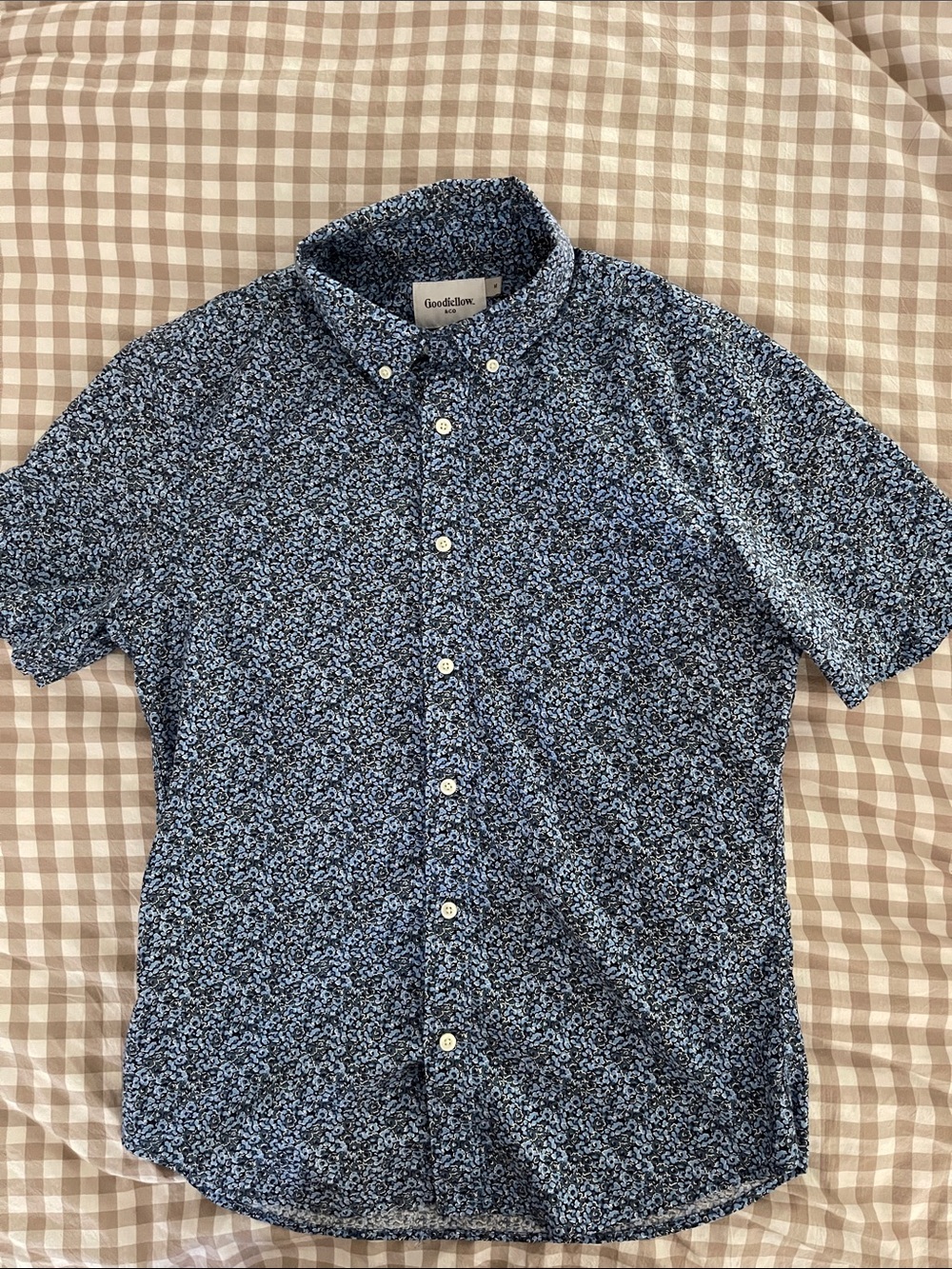 Goodfellow & Co Navy and Light Blue Floral Short-Sleeve Button-Down Shirt